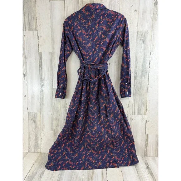 Ann Mashburn Sz XS Classic Shirtwaist Dress Liberty London Elizabeth Navy Floral - Picture 12 of 16
